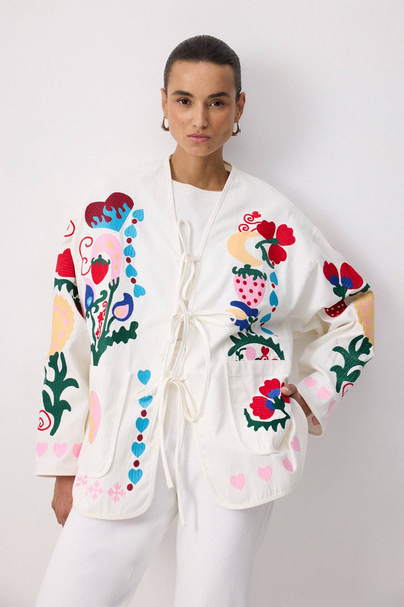 Whimsical Folk Embroidered Gabardine Jacket
