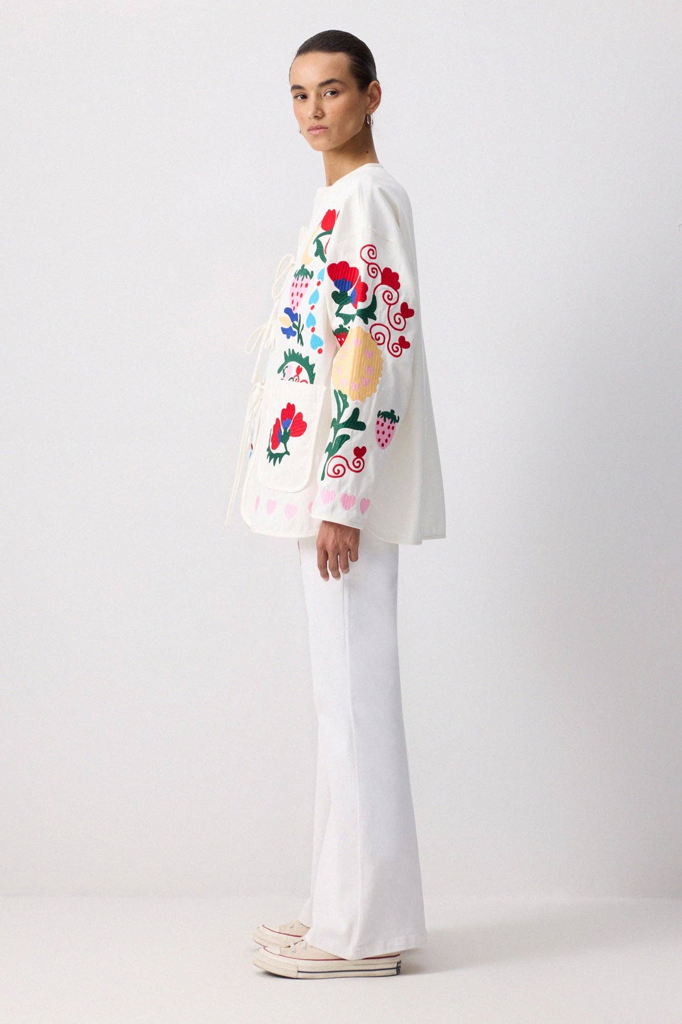 Whimsical Folk Embroidered Gabardine Jacket