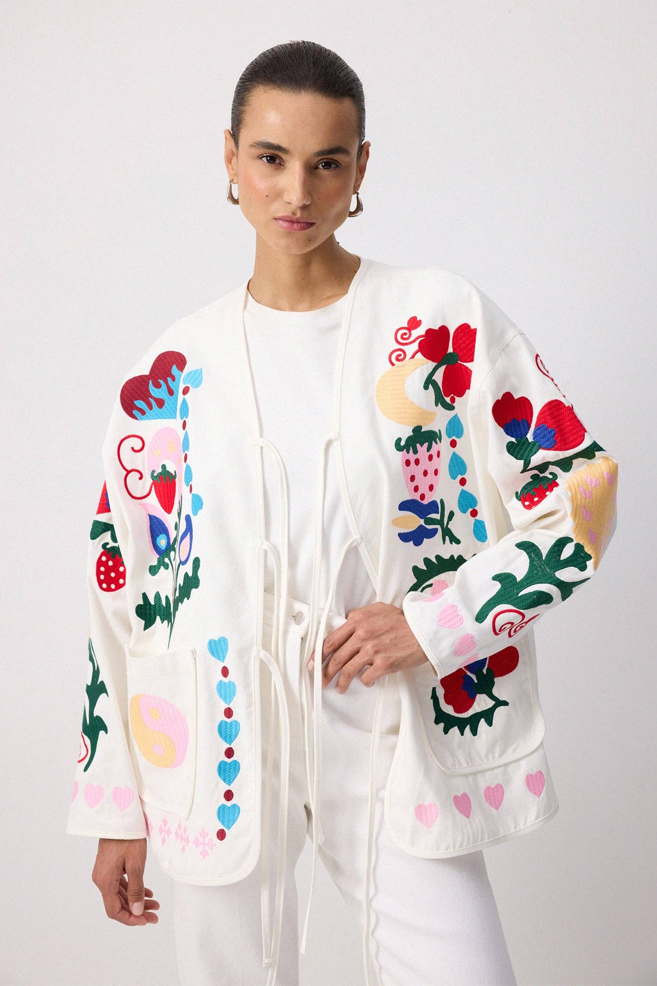 Whimsical Folk Embroidered Gabardine Jacket