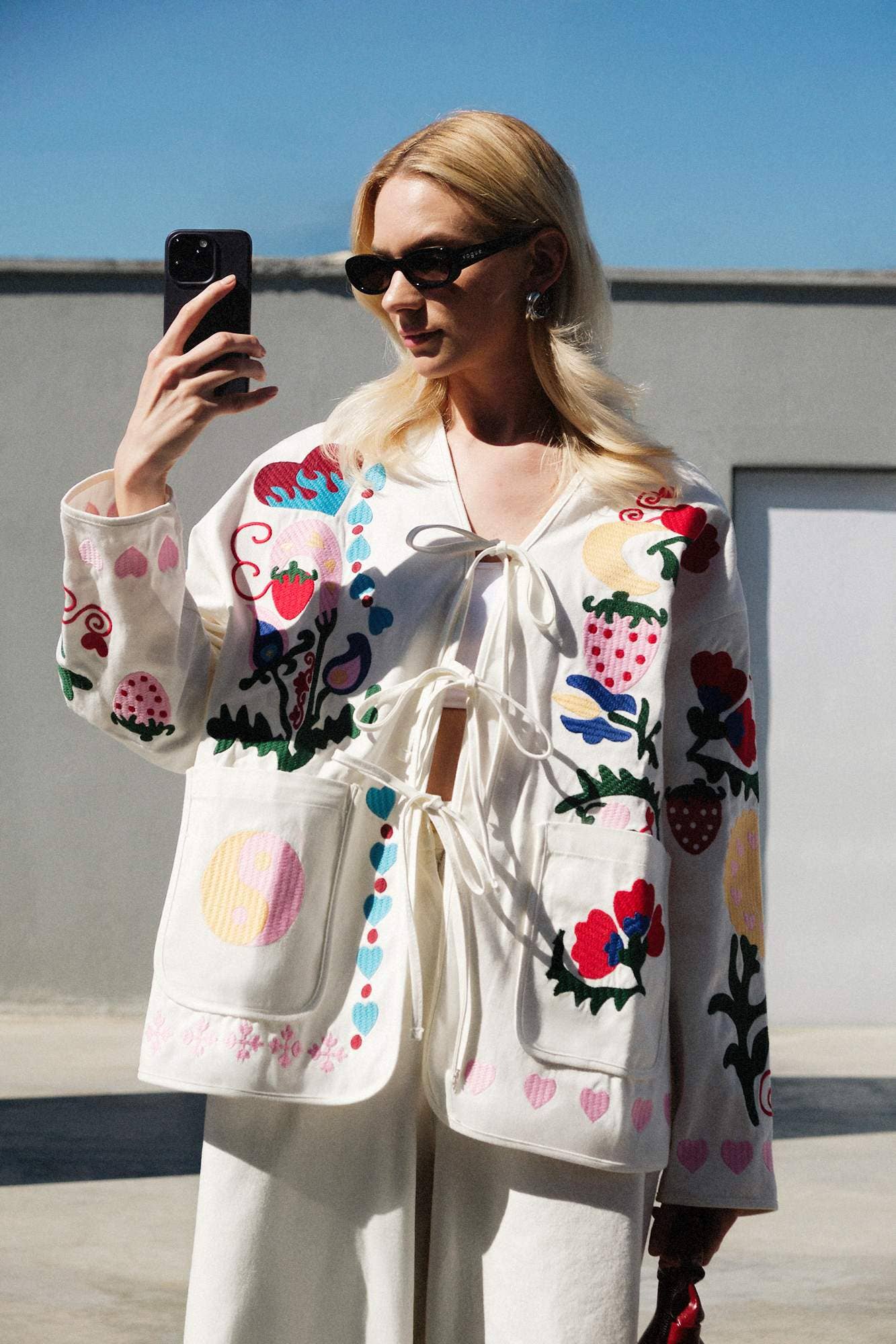 Whimsical Folk Embroidered Gabardine Jacket