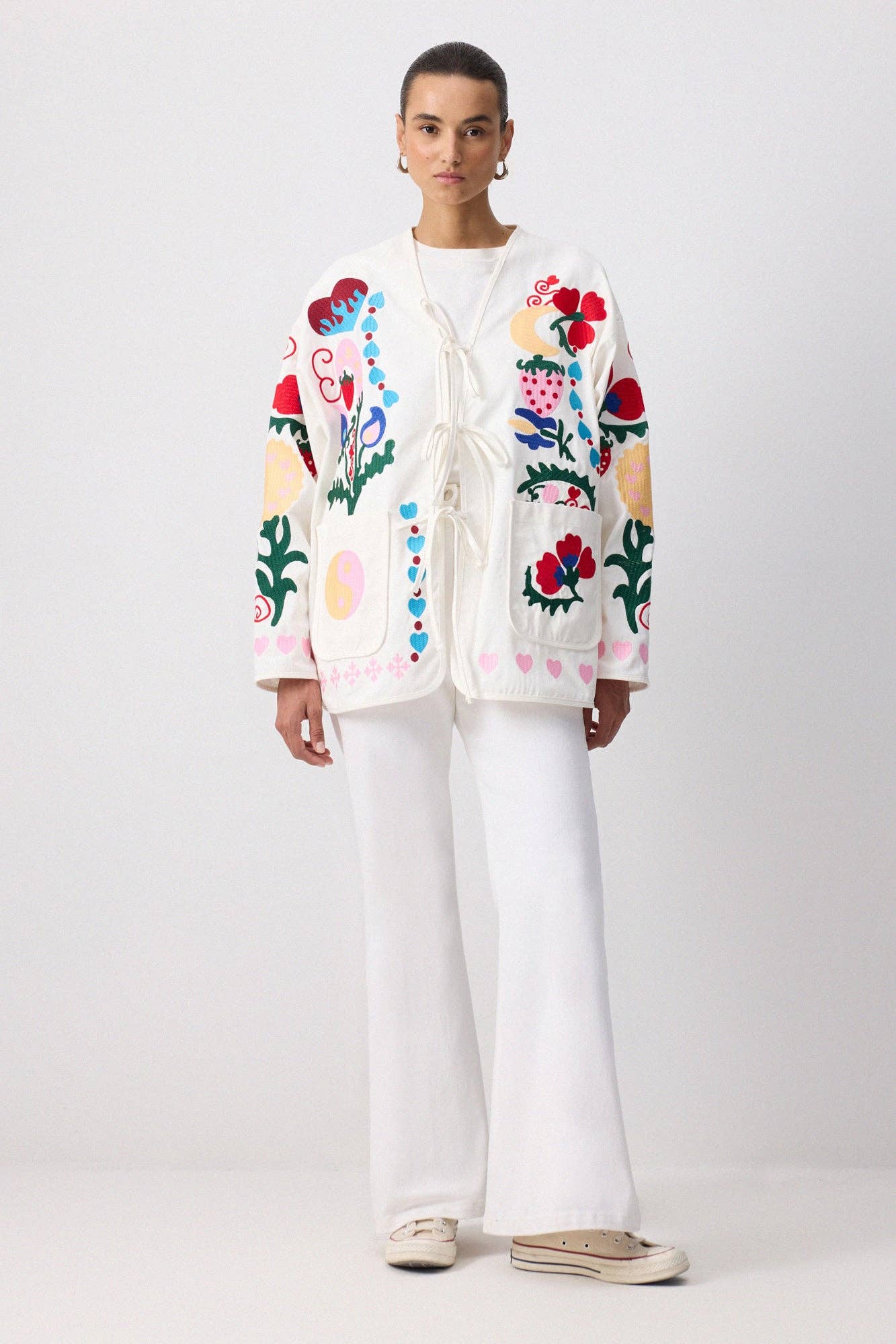 Whimsical Folk Embroidered Gabardine Jacket