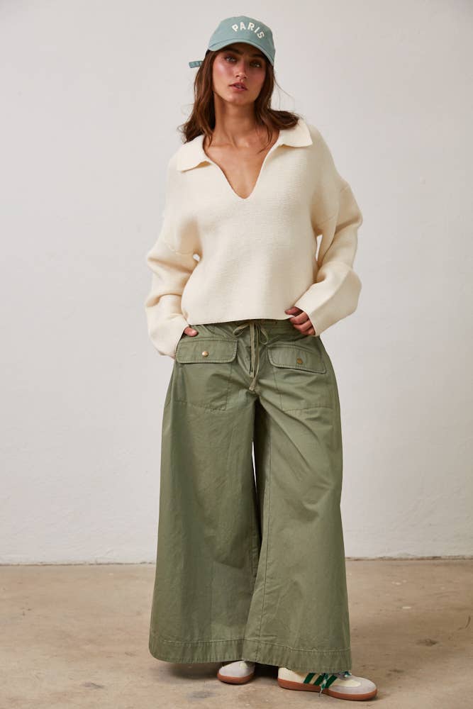 V Neck Polo Collared Pullover Sweater