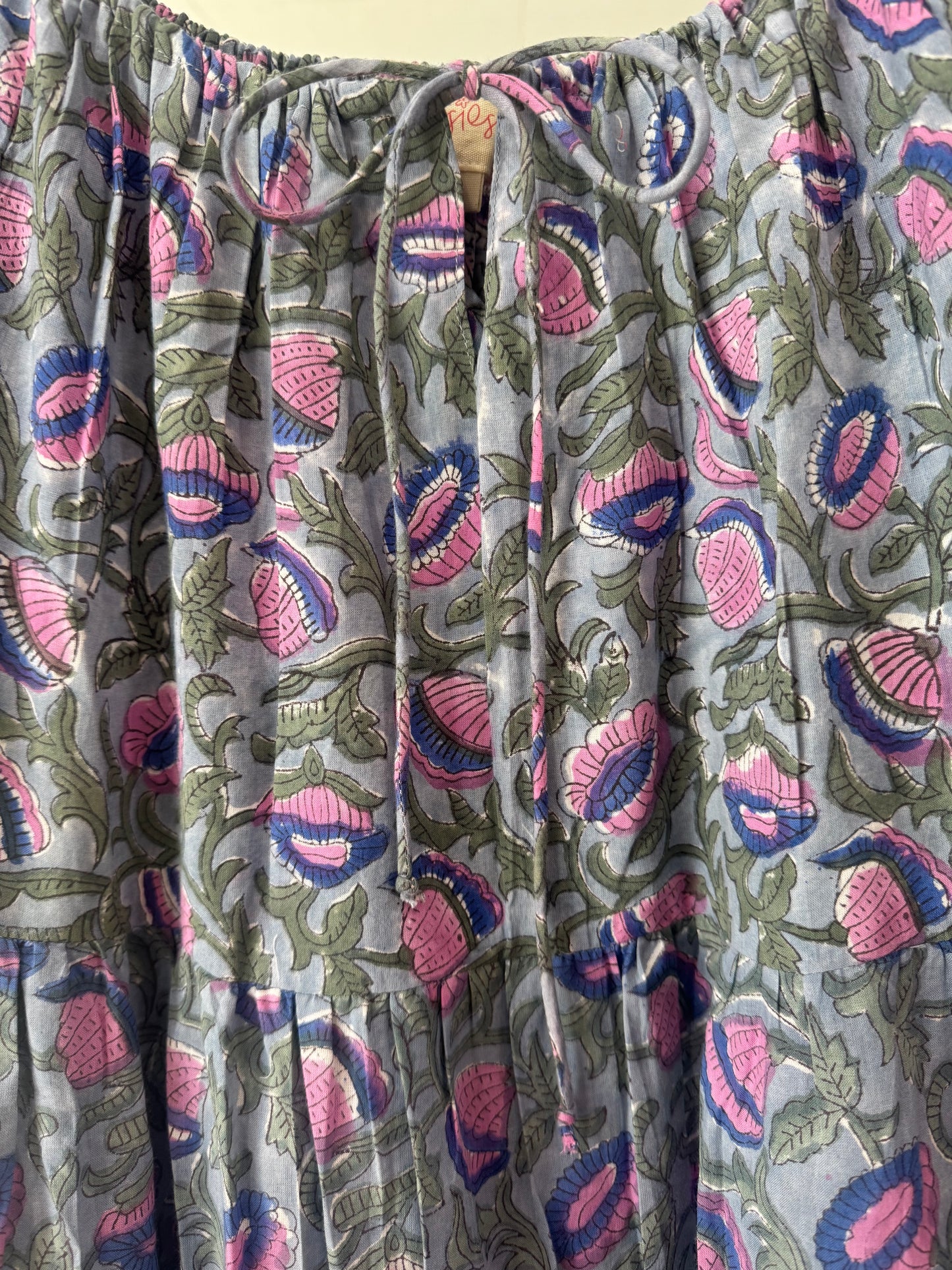 Posies block print dress - blue