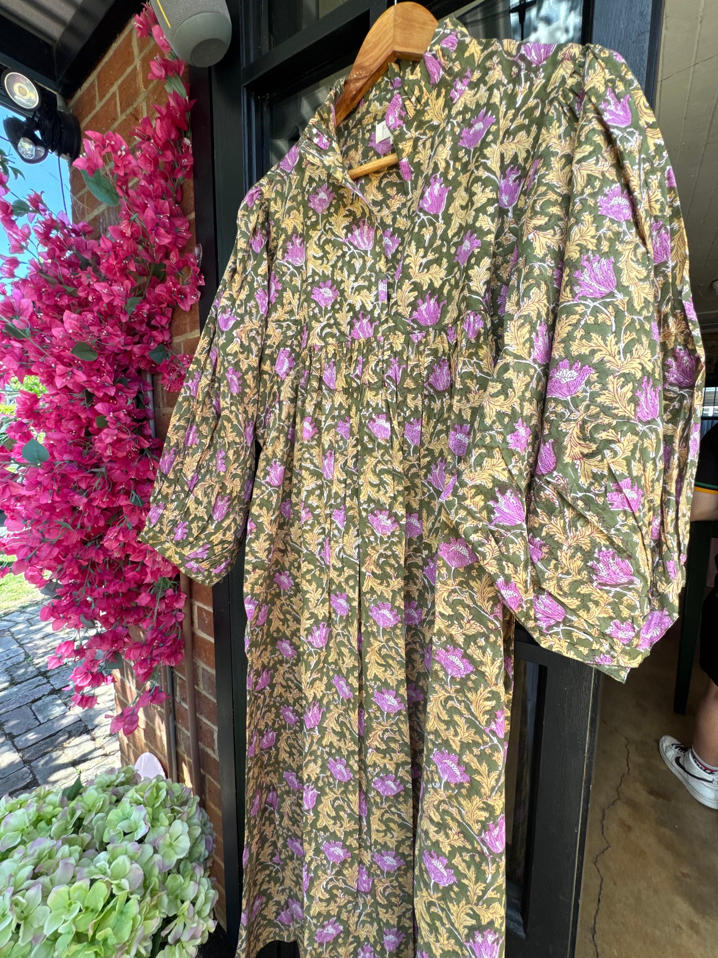 Posies block print dress - green