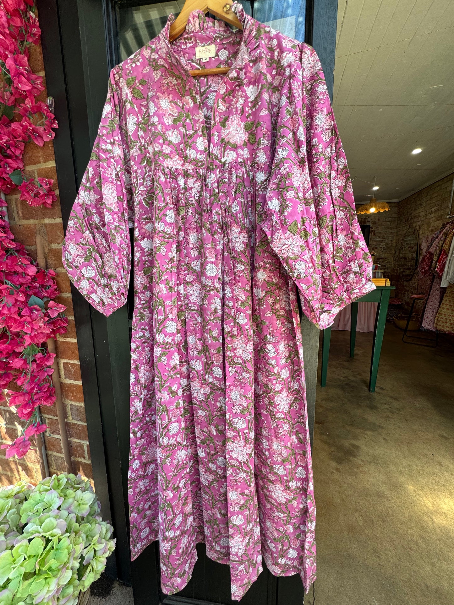 Posies block print dress - pink