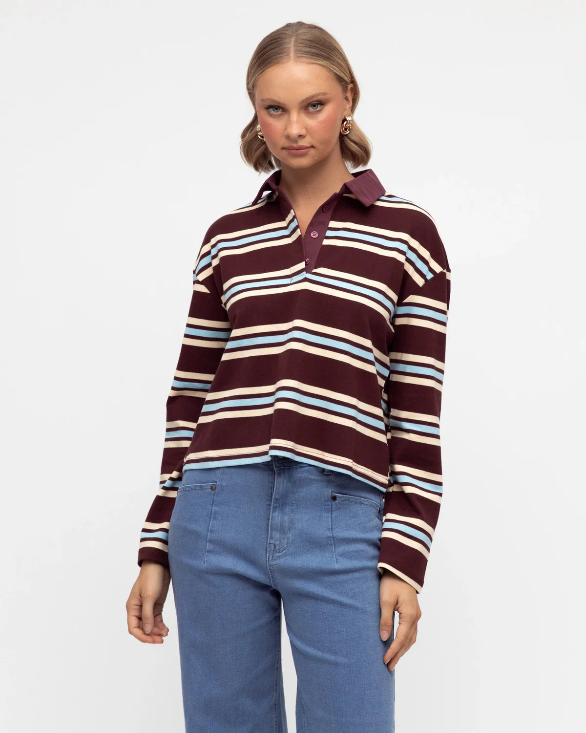 STRIPE RUGBY TEE - BURGUNDY STRIPE