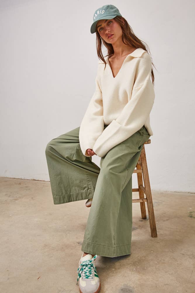 V Neck Polo Collared Pullover Sweater
