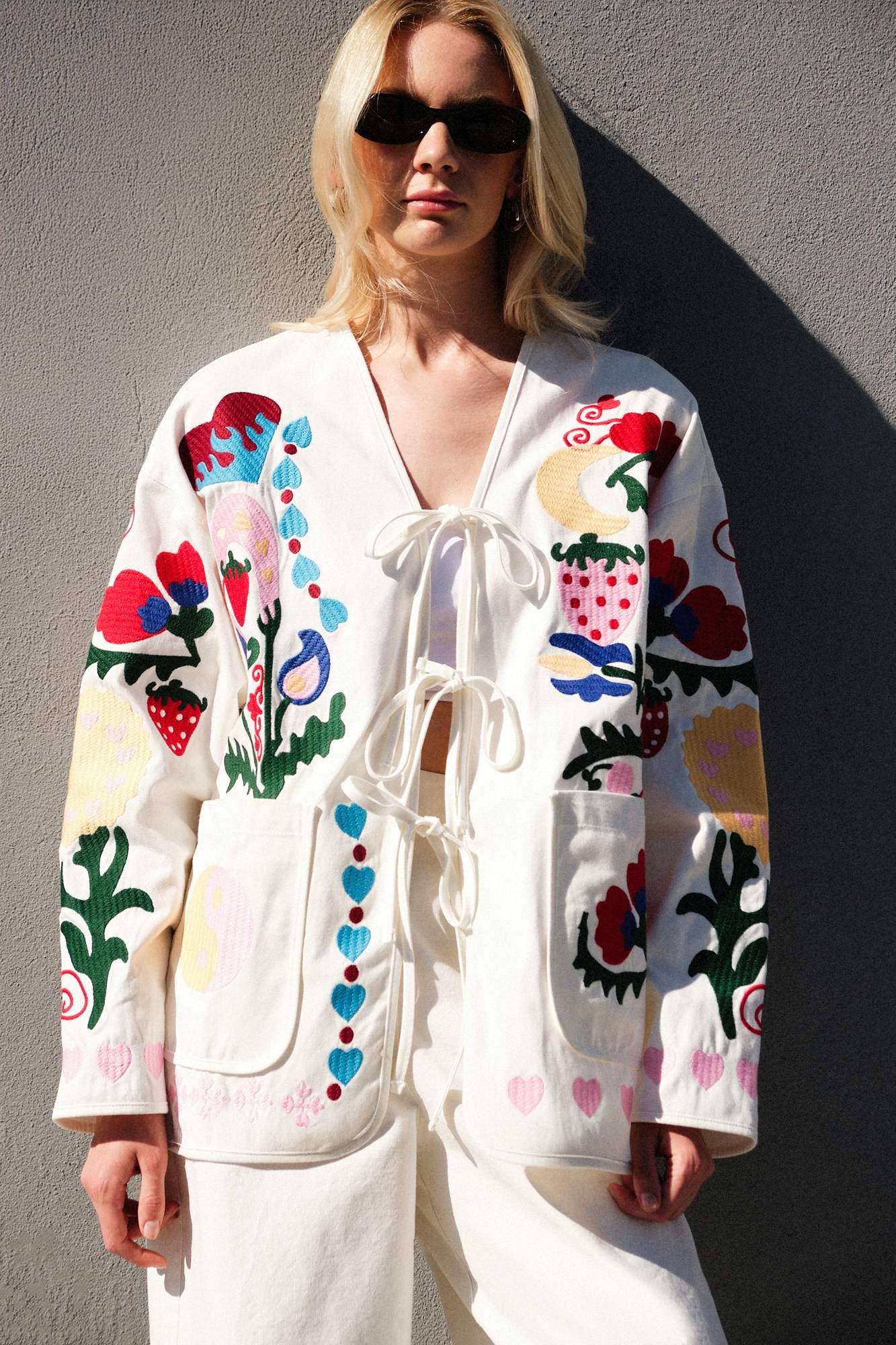 Whimsical Folk Embroidered Gabardine Jacket