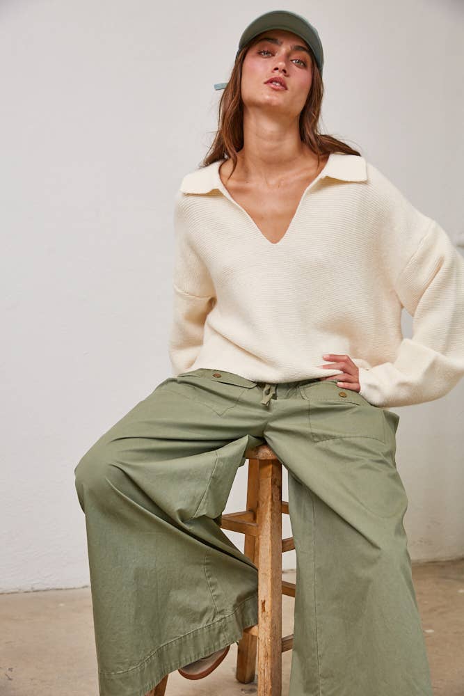 V Neck Polo Collared Pullover Sweater