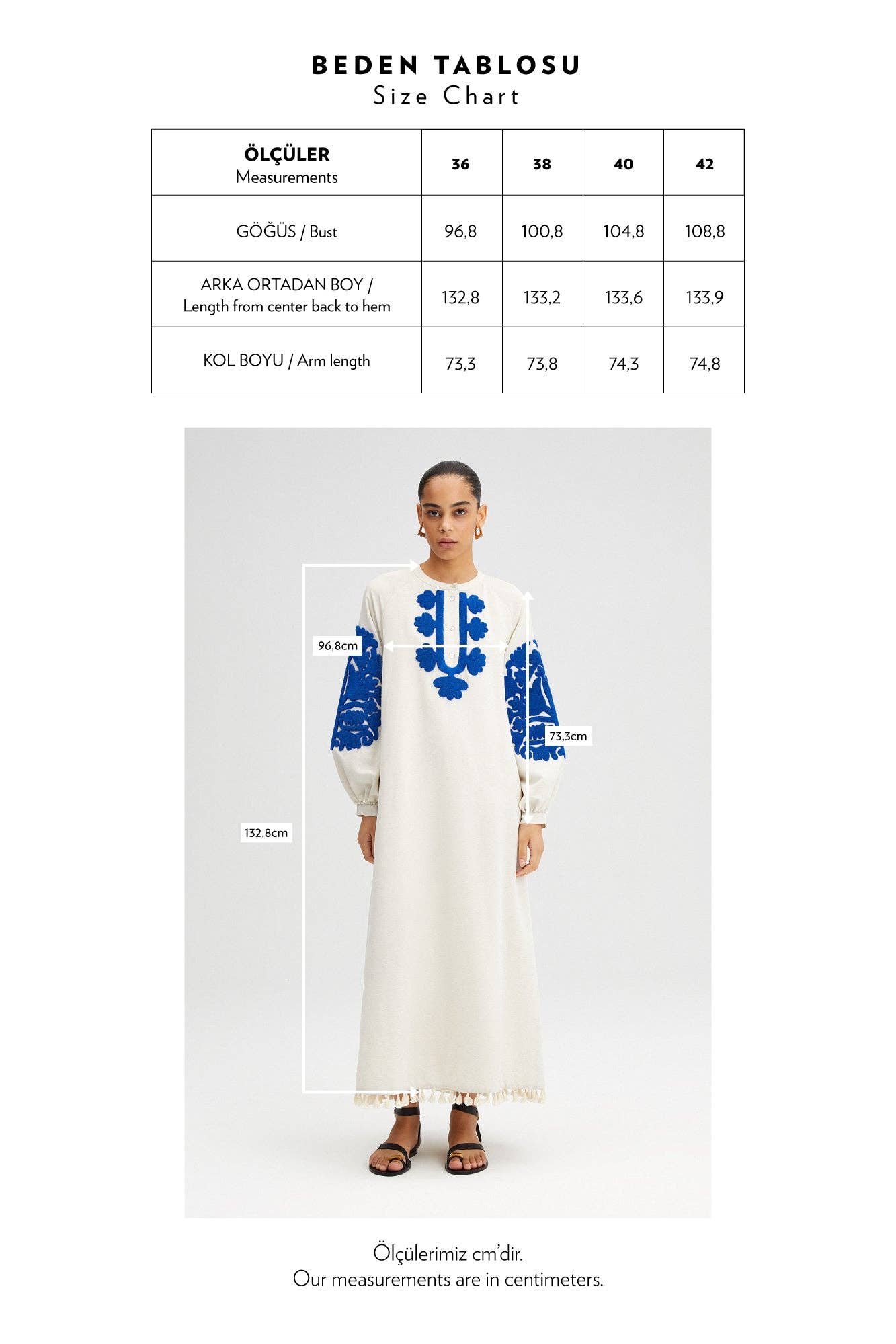 Blue Embroidered White Linen Maxi Dress with Tasselled Hem