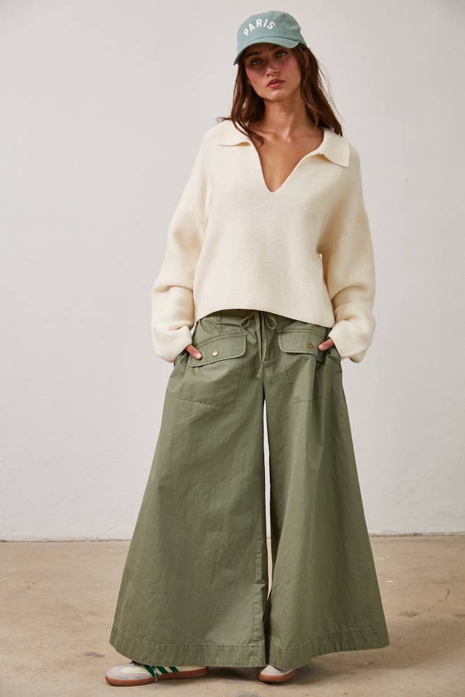 V Neck Polo Collared Pullover Sweater