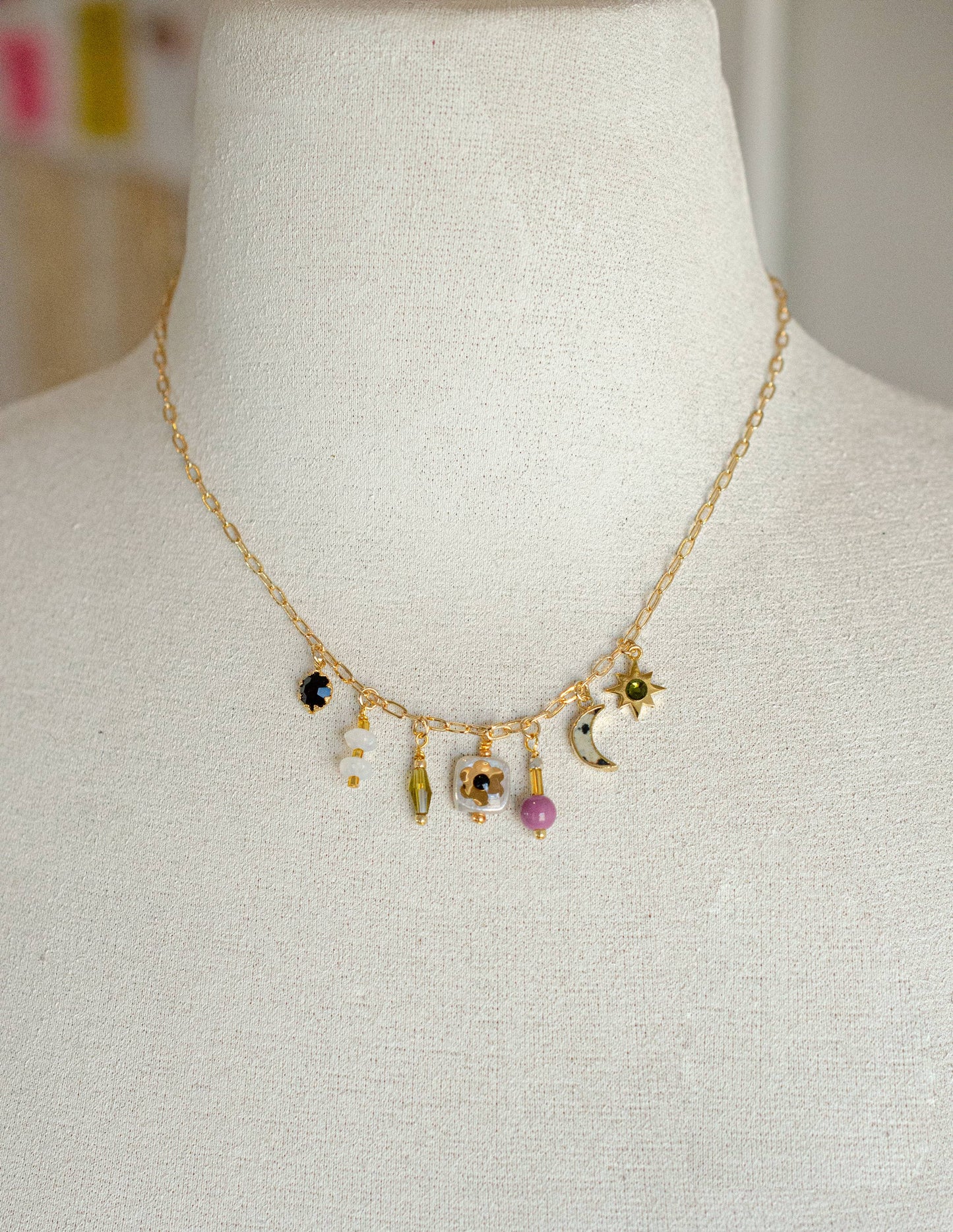 Dainty Flower Beaded Charm Necklace