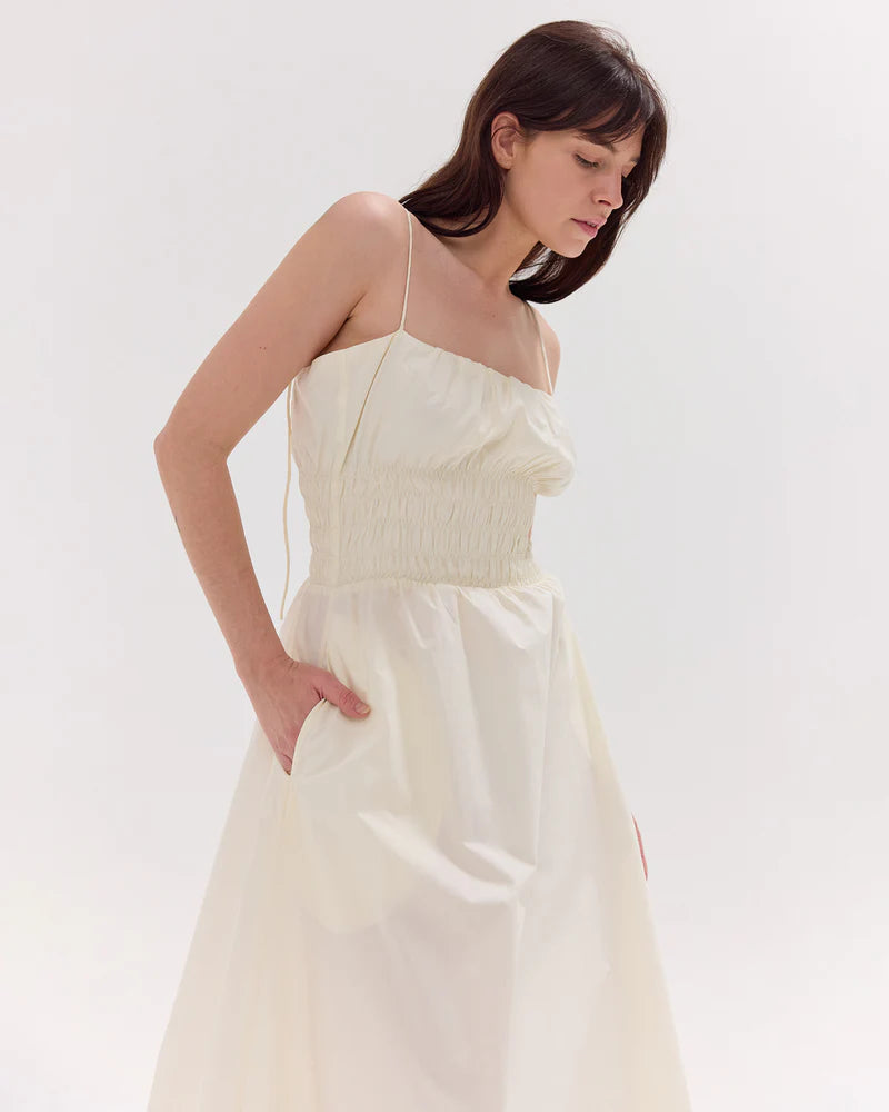 The Shirred Strappy Dress | White