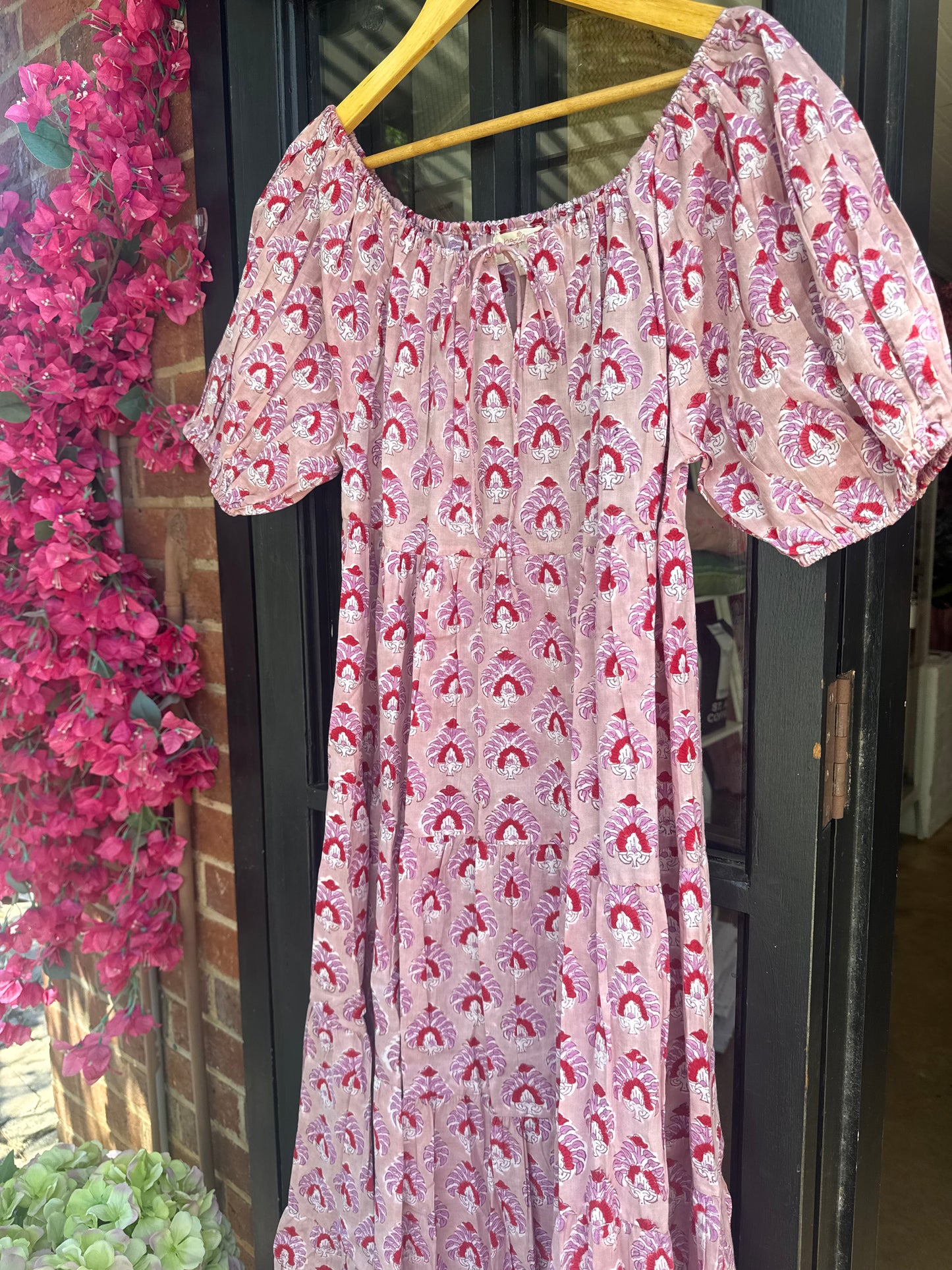 Posies block print dress - light pink