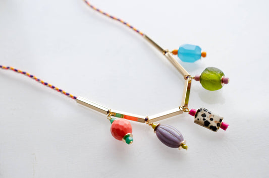 Colorful Gemstone Charm and Rope Necklace