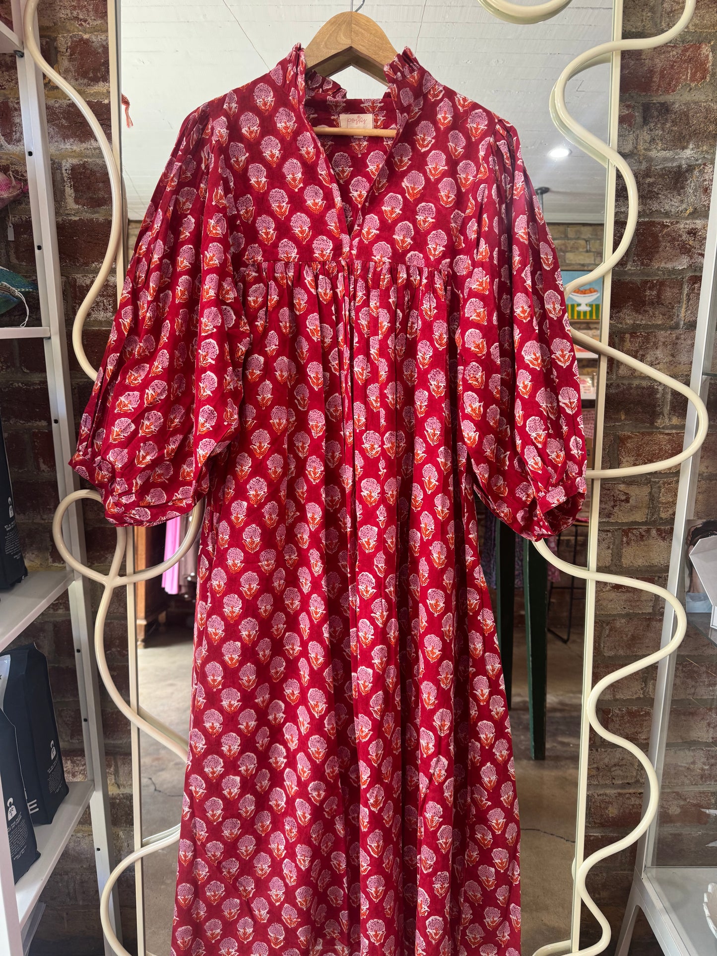 Posies block print dress - red