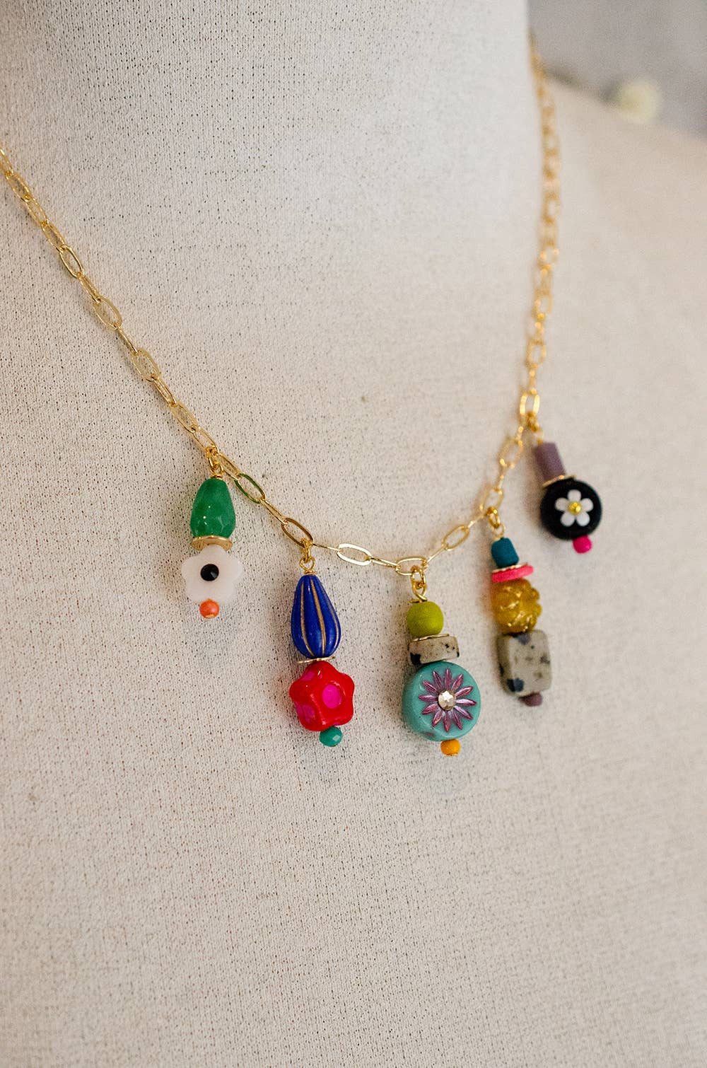 Colorful and Bright Beaded Charm Necklace