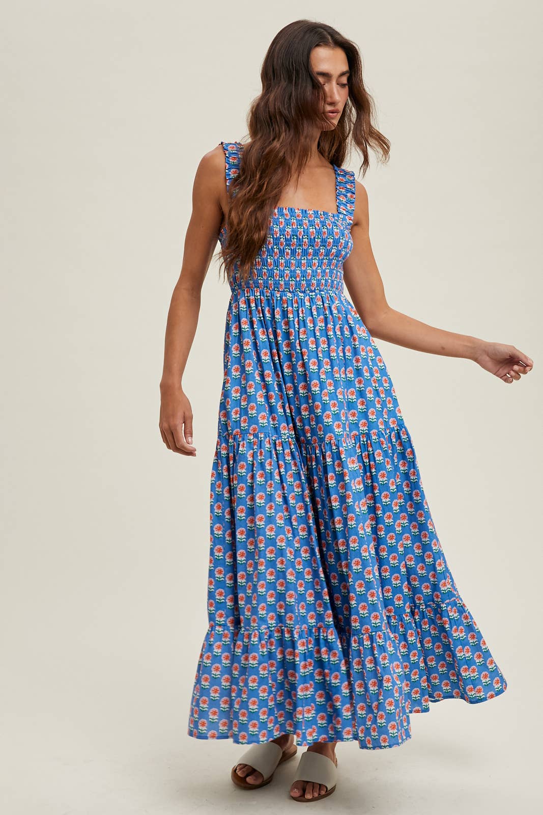 FLORAL RUFFLE STRAPS MAXI DRESS / WL24-9939