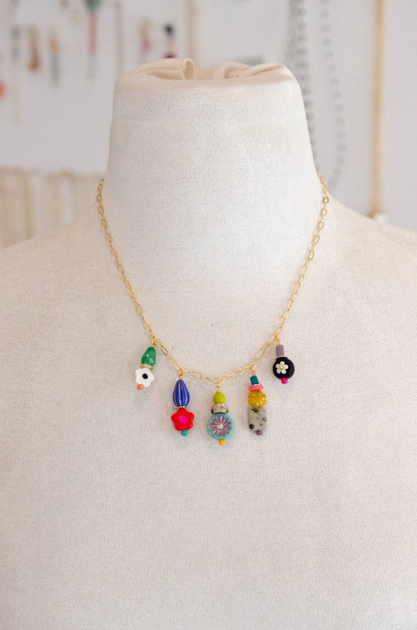 Colorful and Bright Beaded Charm Necklace