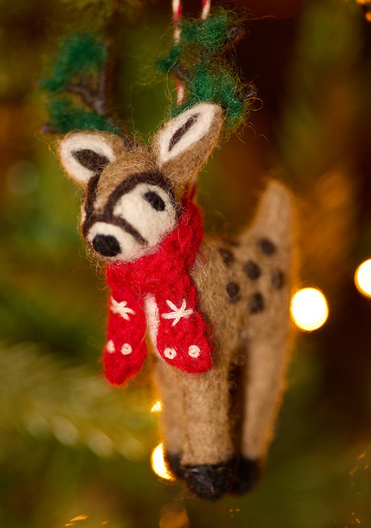Embroidered Felt Reindeer Decoration