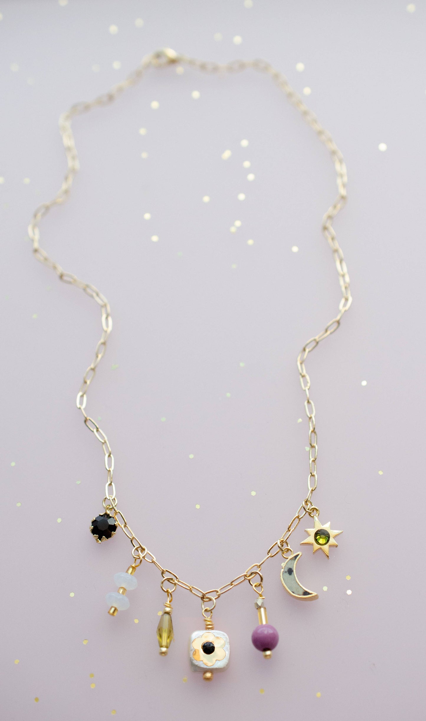 Dainty Flower Beaded Charm Necklace