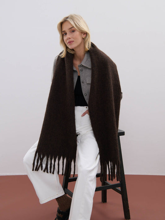 Betty Wool Plain Fluffy Scarf in Brown