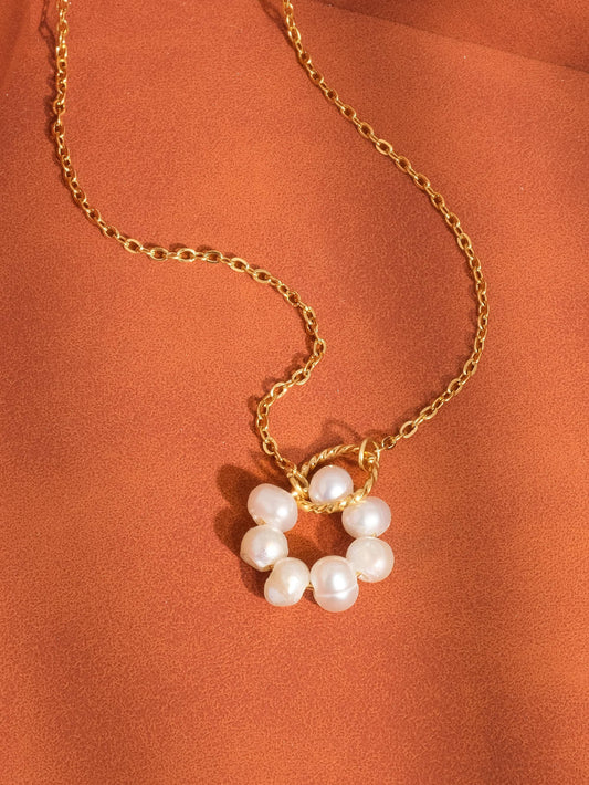 Bedelia 18K Gold Non-Tarnish Pearl Halo Necklace