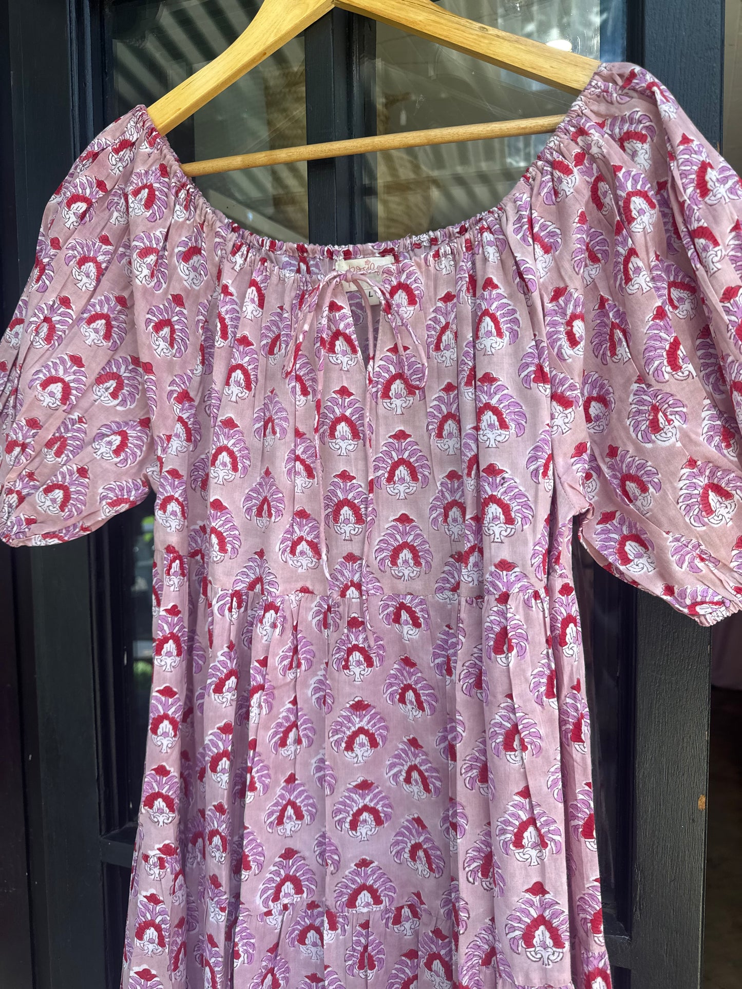 Posies block print dress - light pink