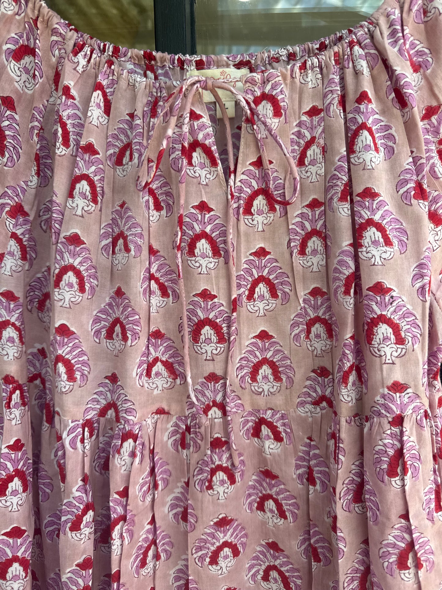 Posies block print dress - light pink