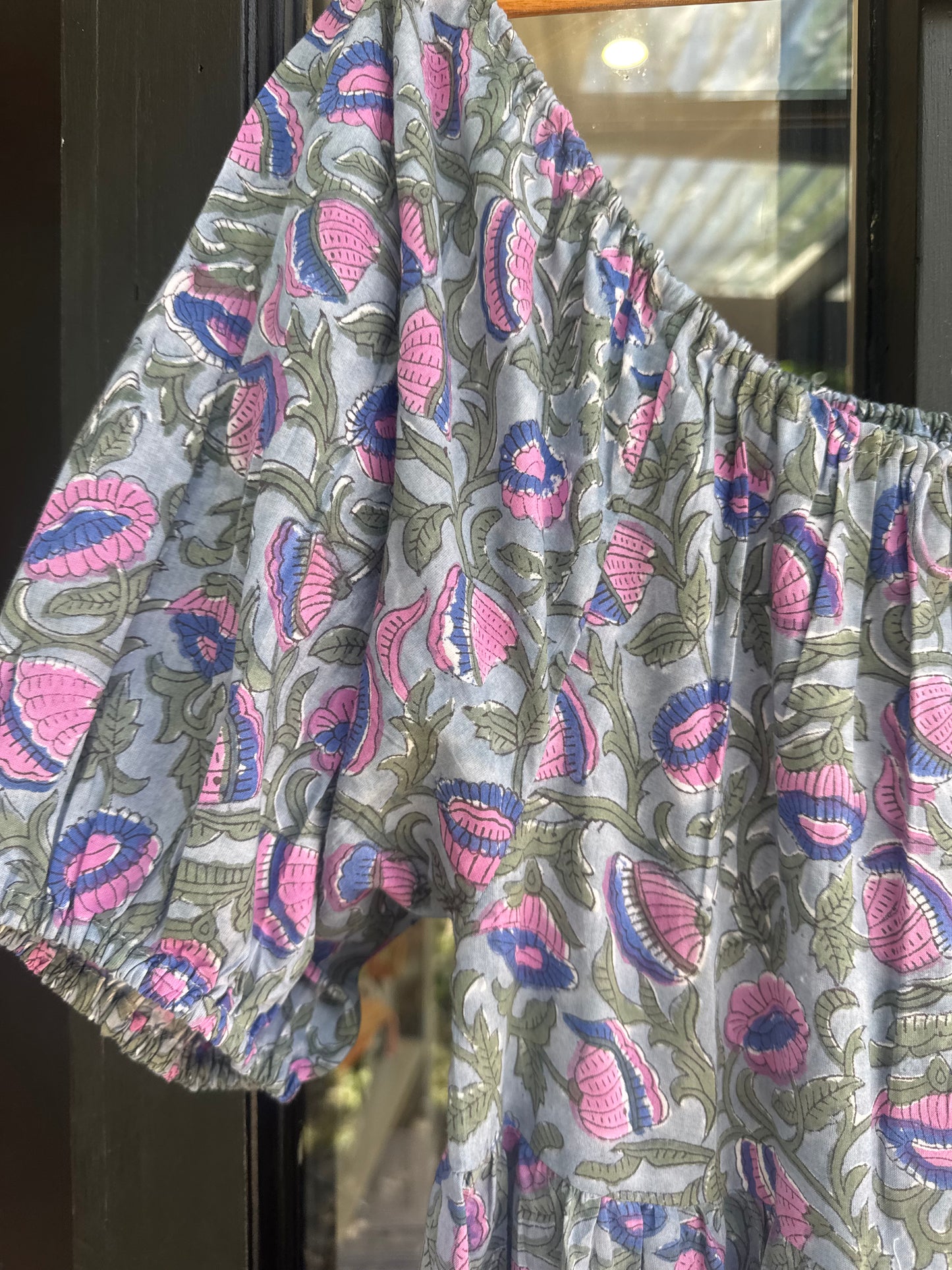 Posies block print dress - blue