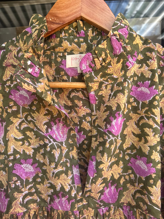 Posies block print dress - green