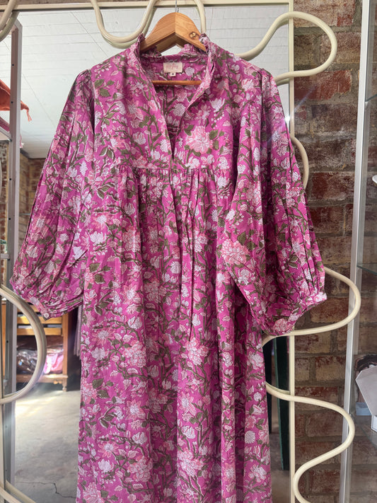 Posies block print dress - pink