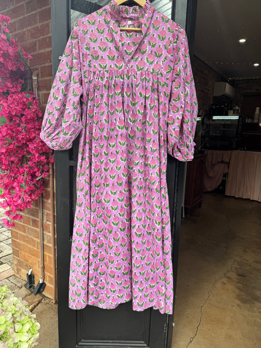 Handcrafted Indian Block Printed Cotton Dress -Pink