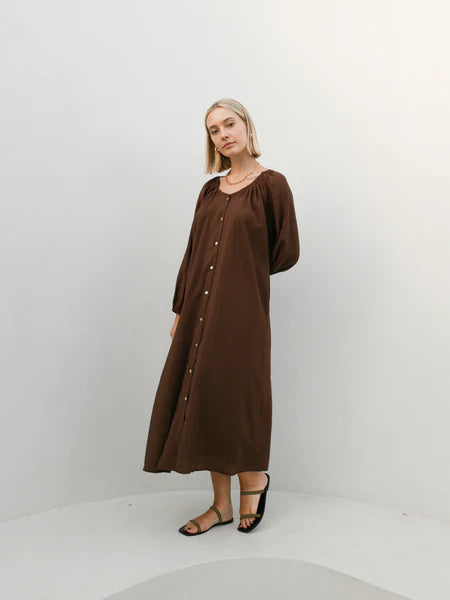 Viv Button Dress - Cocoa