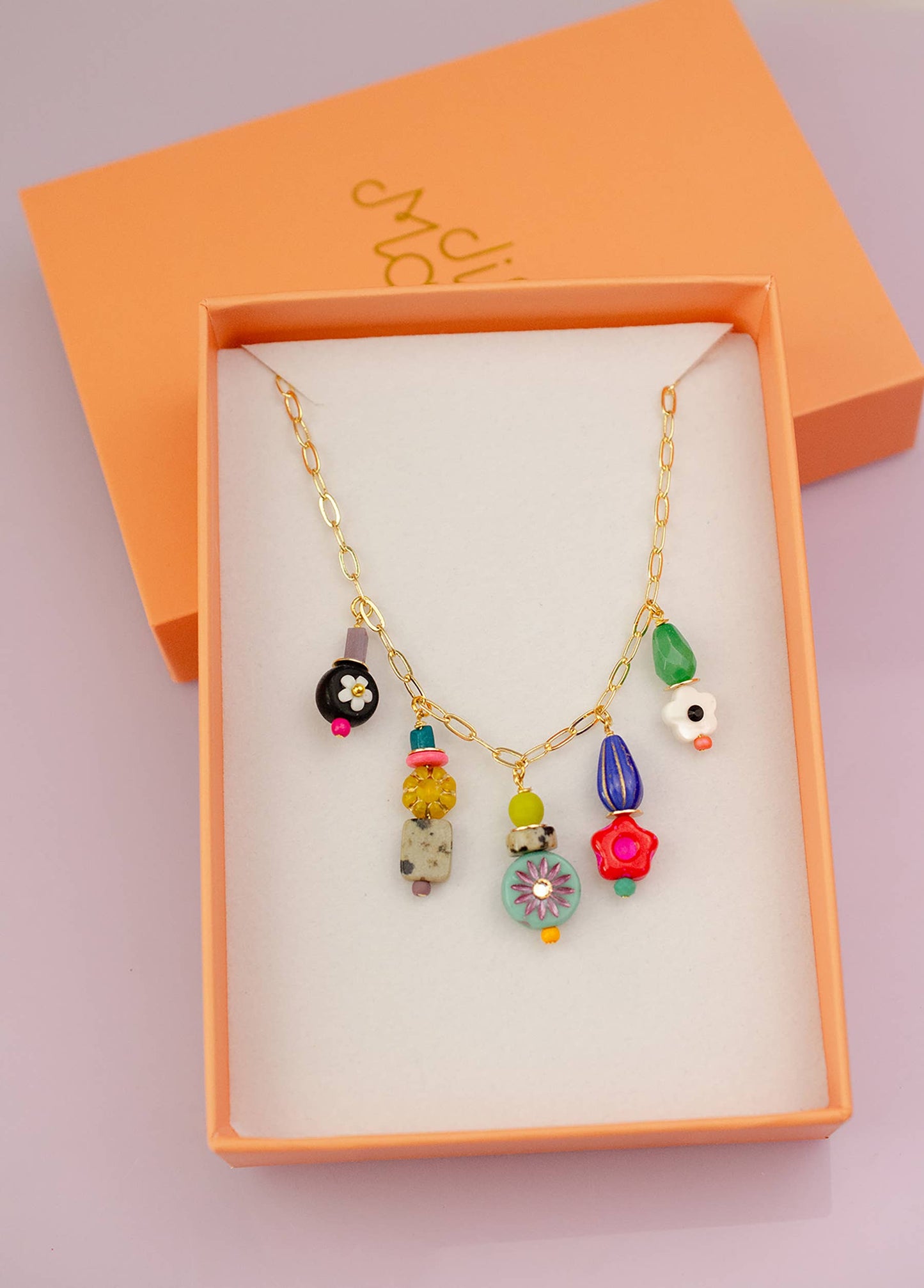 Colorful and Bright Beaded Charm Necklace