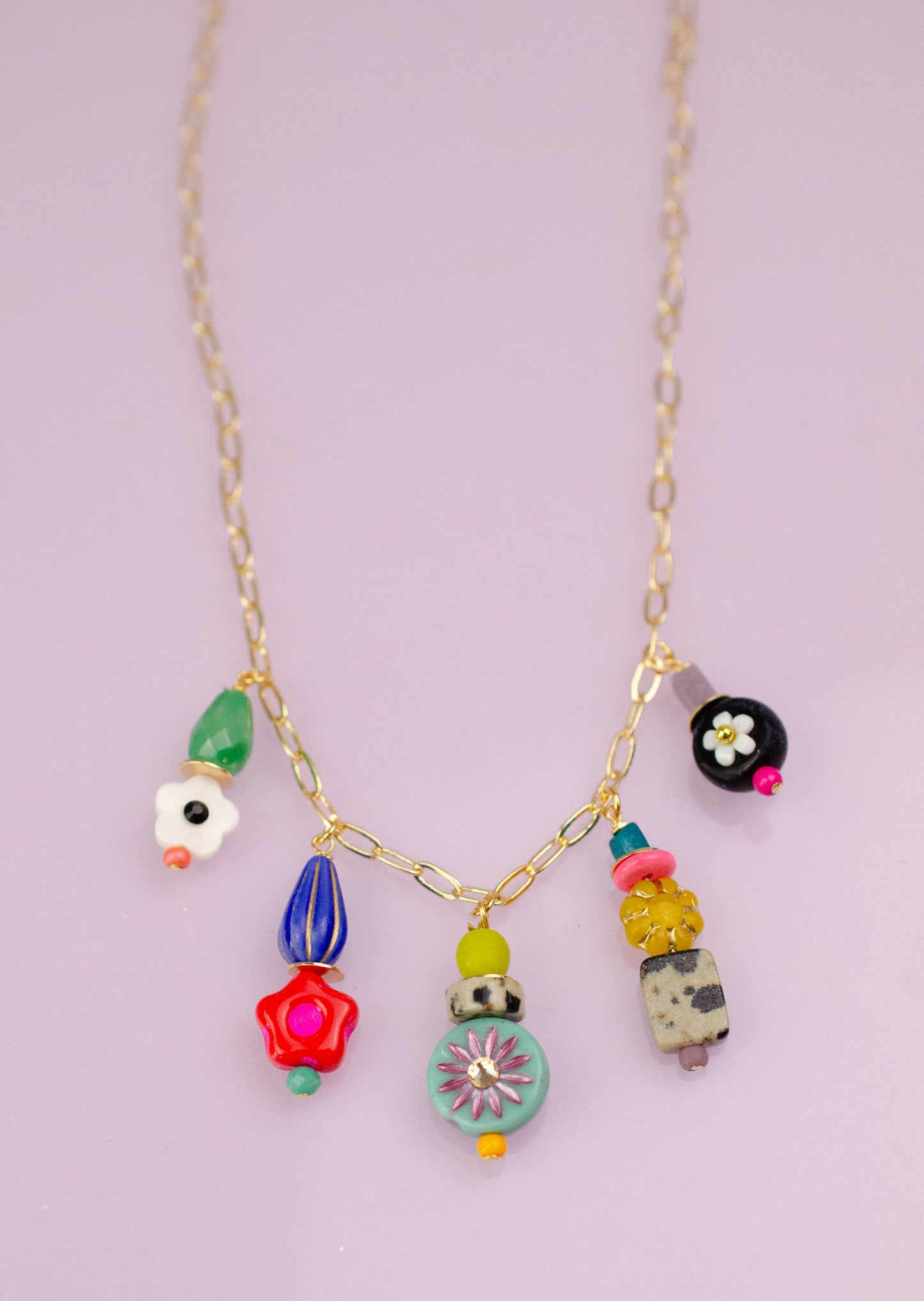 Colorful and Bright Beaded Charm Necklace