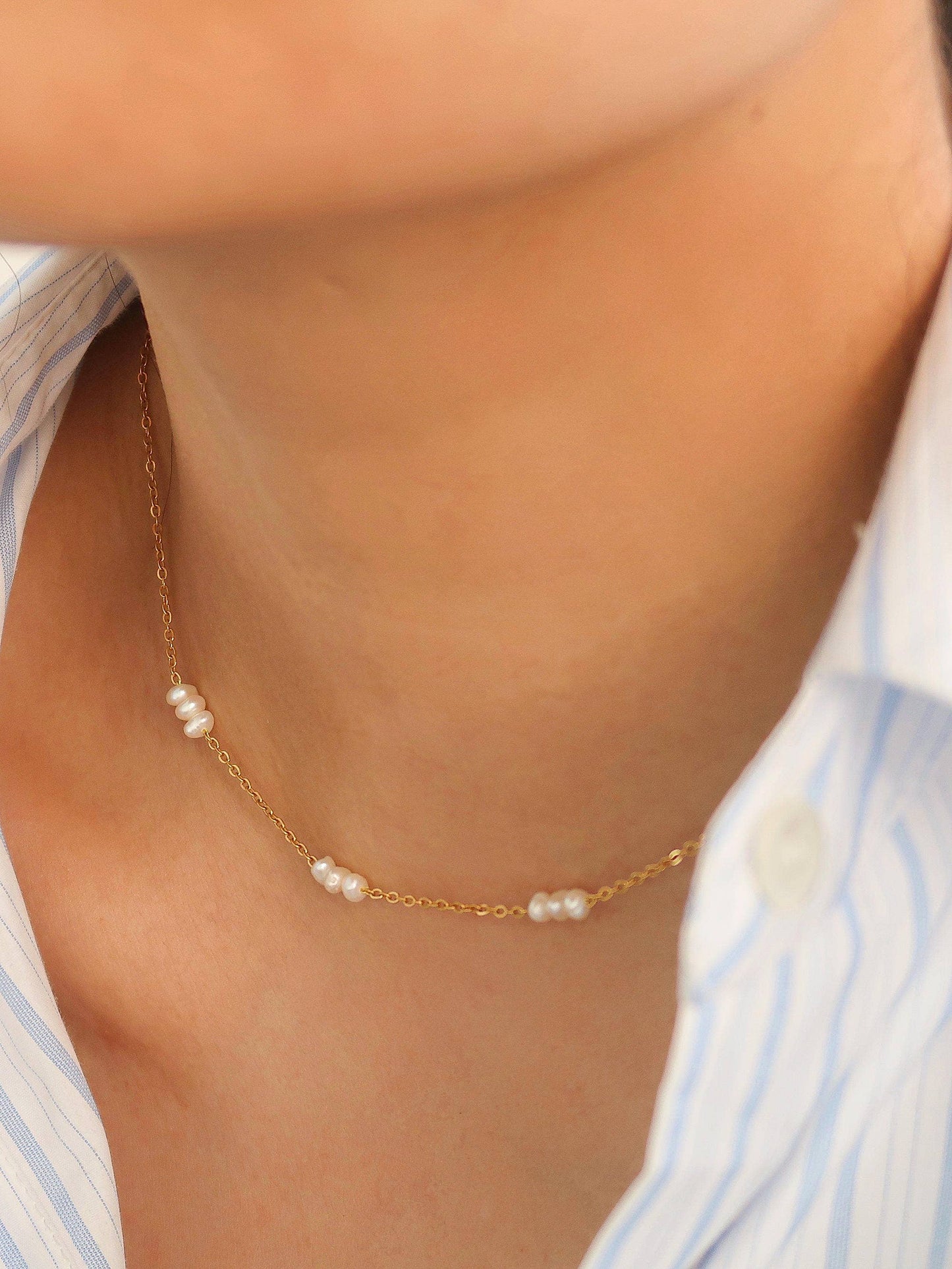 18K Non-Tarnish Petite Pearl Chokers