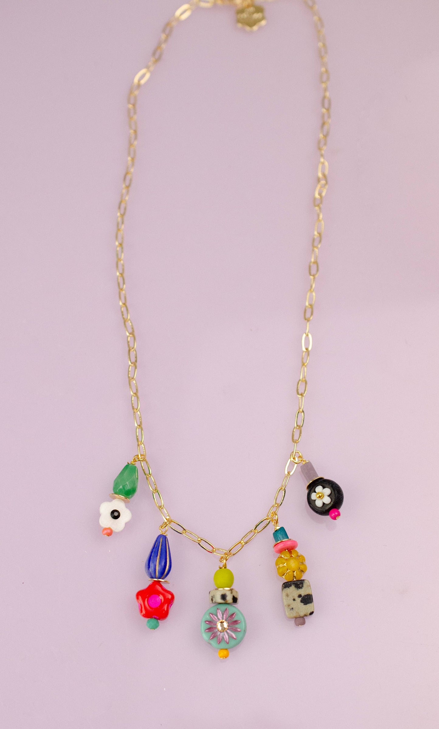 Colorful and Bright Beaded Charm Necklace