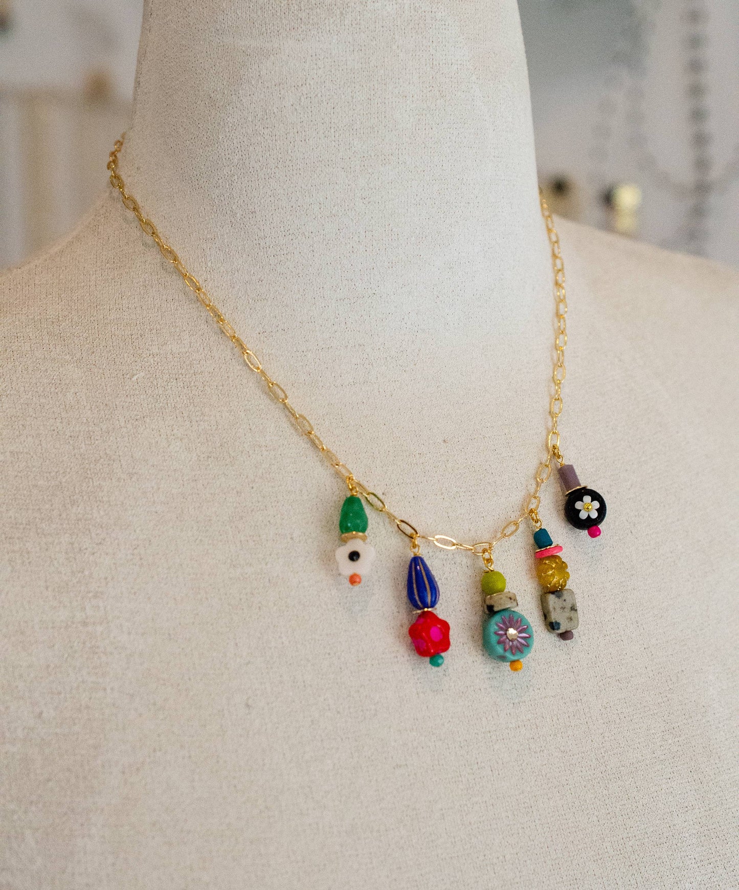 Colorful and Bright Beaded Charm Necklace